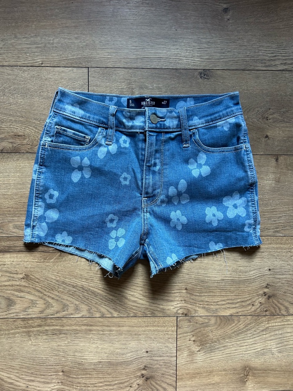 Hollister Blue Floral Bleached Denim Cutoff Shorts